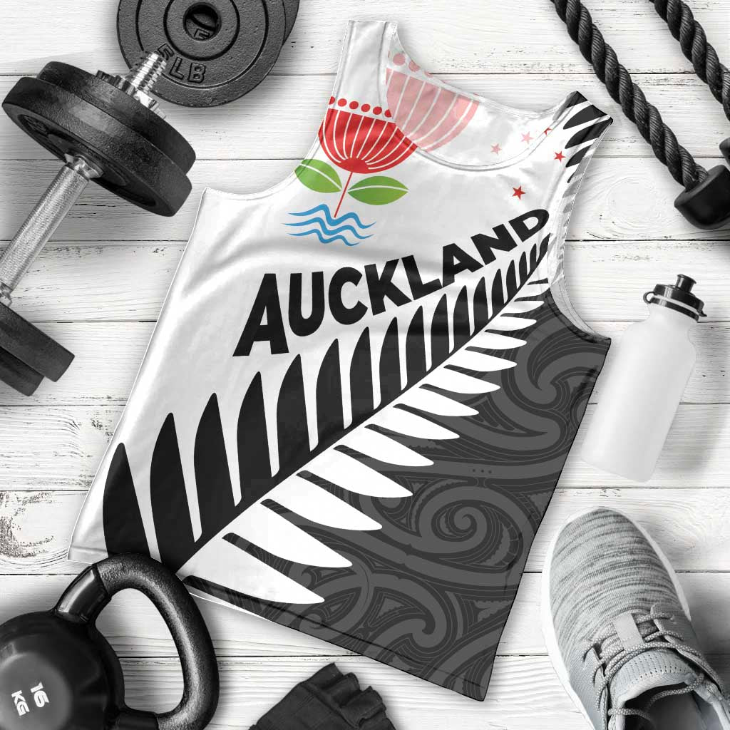 New Zealand Auckland Men Tank Top Auckland's Emblem and Silver Ferns - Maori Art Tattoo - Vibe Hoodie Shop