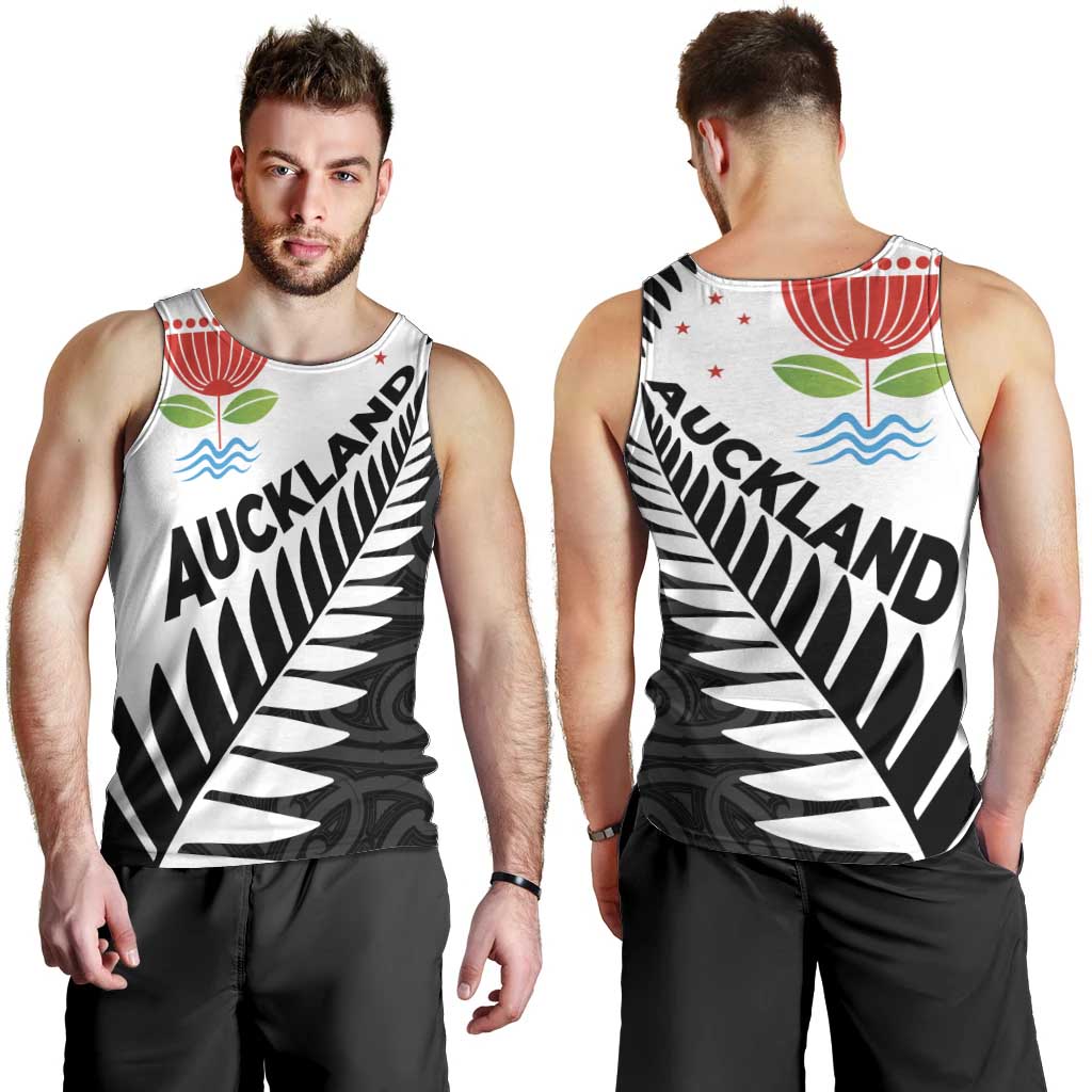 New Zealand Auckland Men Tank Top Auckland's Emblem and Silver Ferns - Maori Art Tattoo - Vibe Hoodie Shop