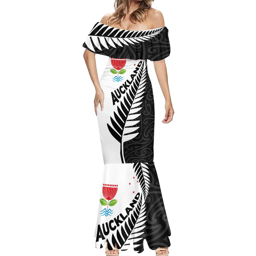 New Zealand Auckland Mermaid Dress Auckland's Emblem and Silver Ferns - Maori Art Tattoo