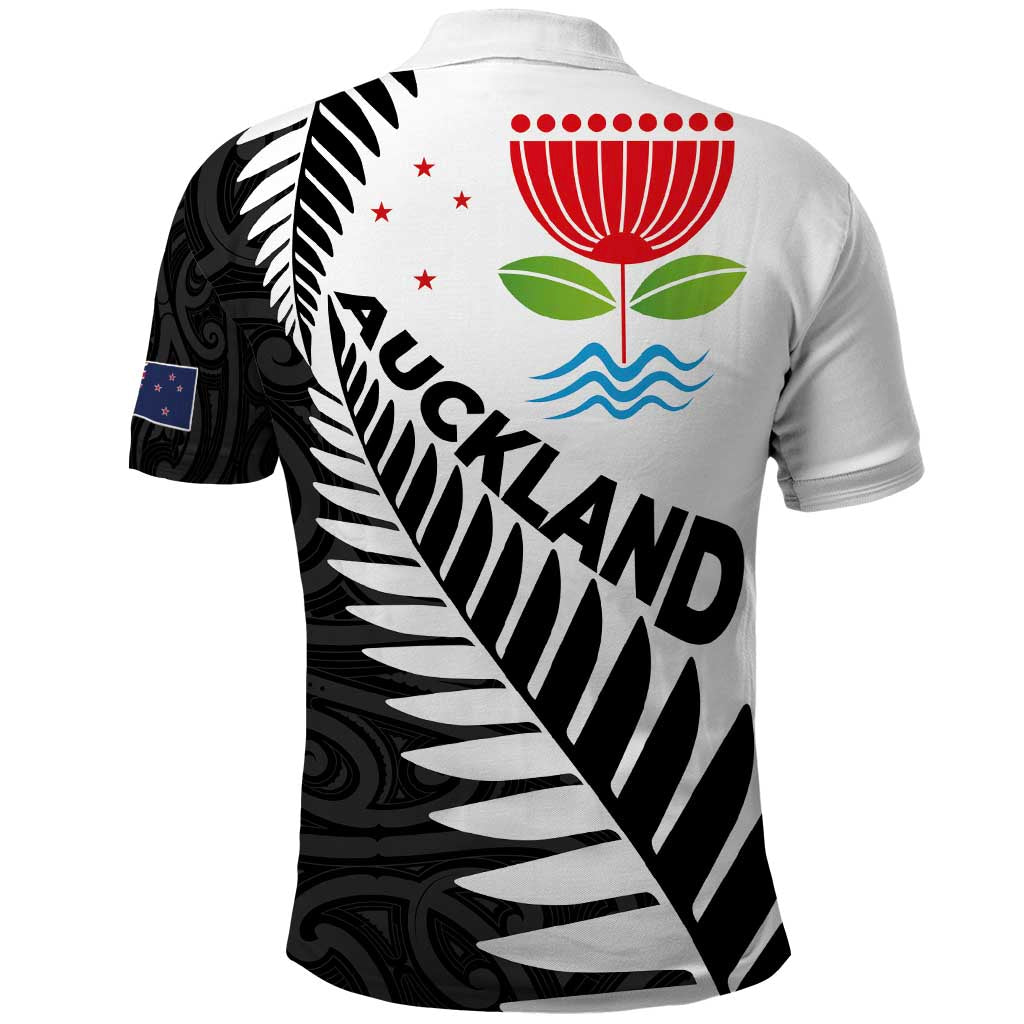 New Zealand Auckland Polo Shirt Auckland's Emblem and Silver Ferns - Maori Art Tattoo - Vibe Hoodie Shop