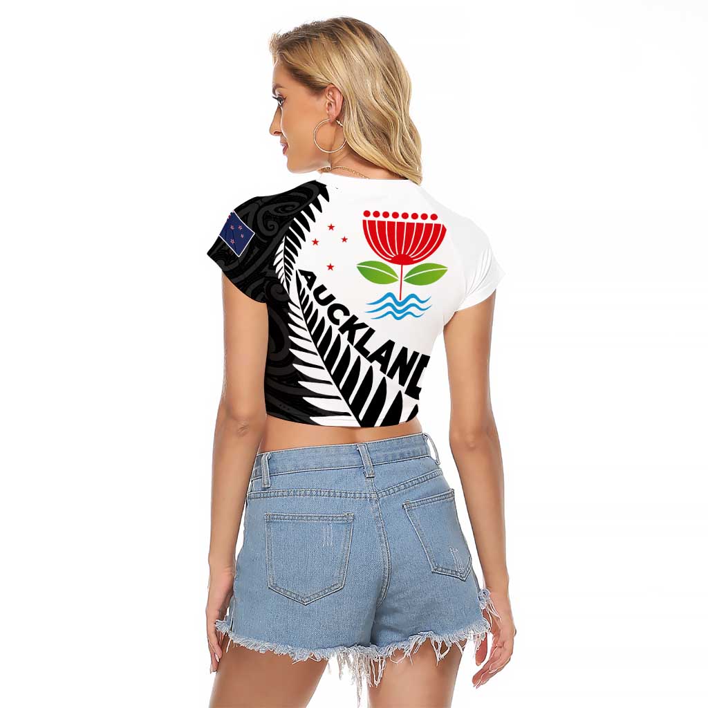 New Zealand Auckland Raglan Cropped T Shirt Auckland's Emblem and Silver Ferns - Maori Art Tattoo - Vibe Hoodie Shop