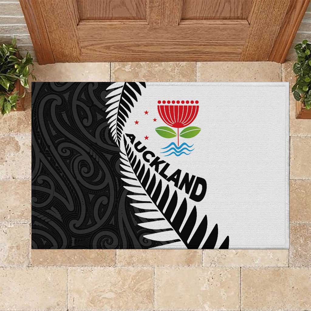 New Zealand Auckland Rubber Doormat Auckland's Emblem and Silver Ferns - Maori Art Tattoo