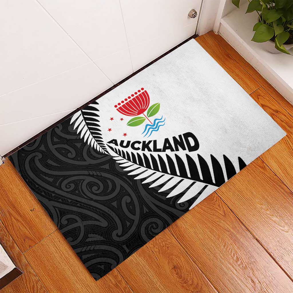 New Zealand Auckland Rubber Doormat Auckland's Emblem and Silver Ferns - Maori Art Tattoo