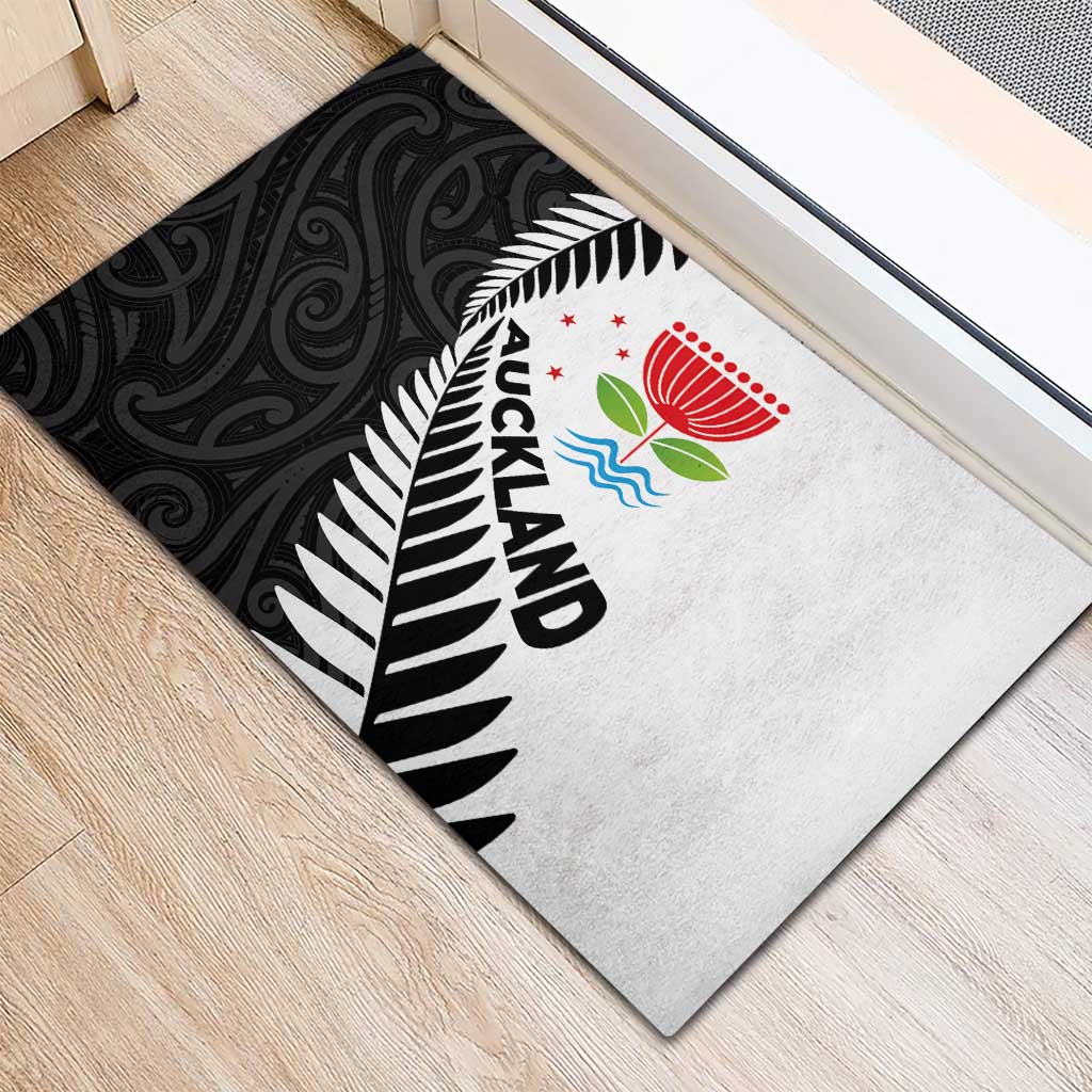 New Zealand Auckland Rubber Doormat Auckland's Emblem and Silver Ferns - Maori Art Tattoo