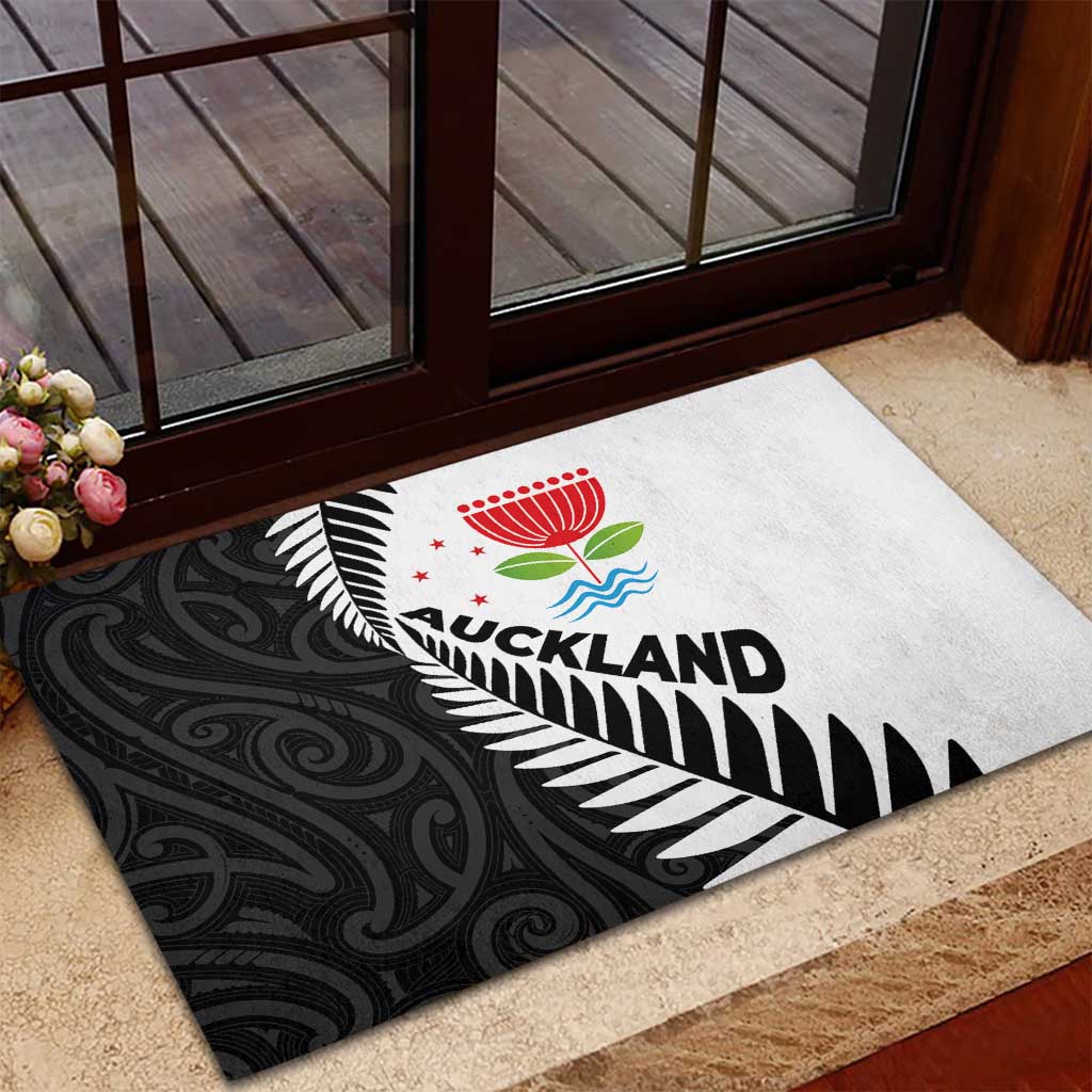 New Zealand Auckland Rubber Doormat Auckland's Emblem and Silver Ferns - Maori Art Tattoo