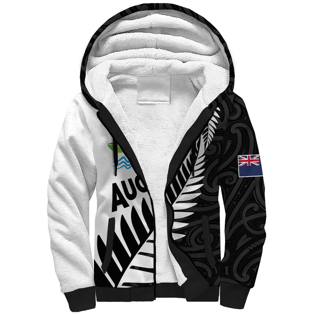 New Zealand Auckland Sherpa Hoodie Auckland's Emblem and Silver Ferns - Maori Art Tattoo - Vibe Hoodie Shop