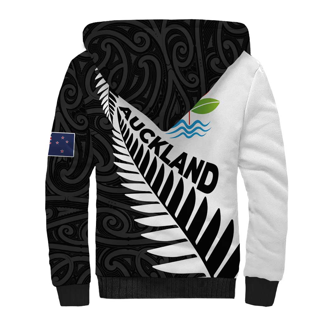 New Zealand Auckland Sherpa Hoodie Auckland's Emblem and Silver Ferns - Maori Art Tattoo - Vibe Hoodie Shop