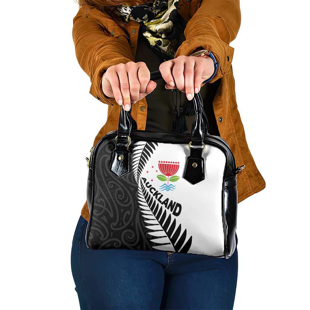 New Zealand Auckland Shoulder Handbag Auckland's Emblem and Silver Ferns - Maori Art Tattoo - Vibe Hoodie Shop