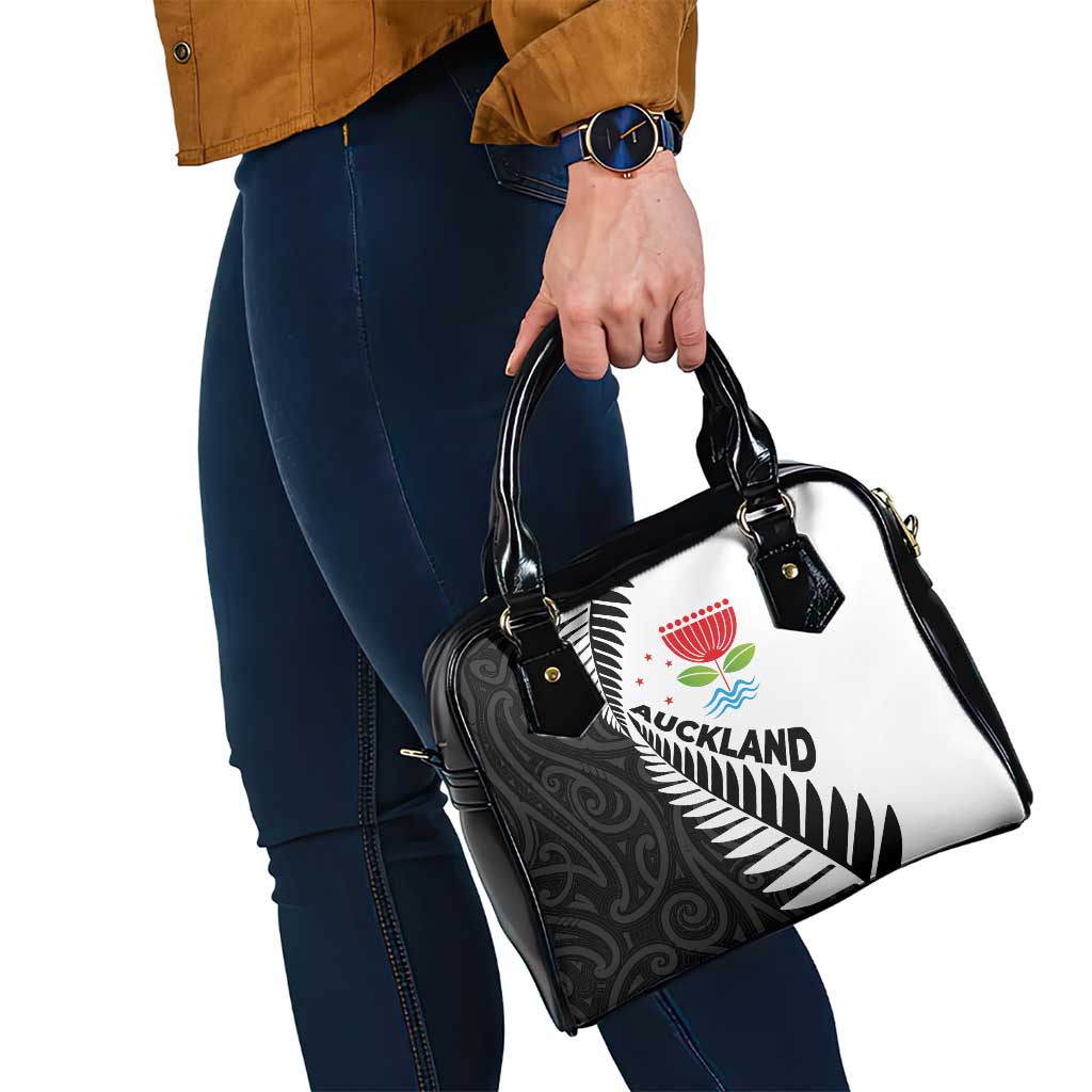 New Zealand Auckland Shoulder Handbag Auckland's Emblem and Silver Ferns - Maori Art Tattoo - Vibe Hoodie Shop