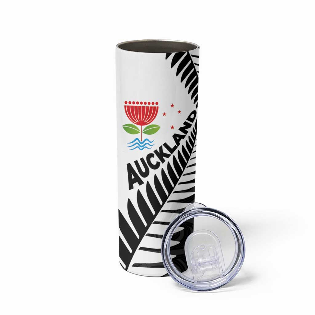 New Zealand Auckland Skinny Tumbler Auckland's Emblem and Silver Ferns - Maori Art Tattoo