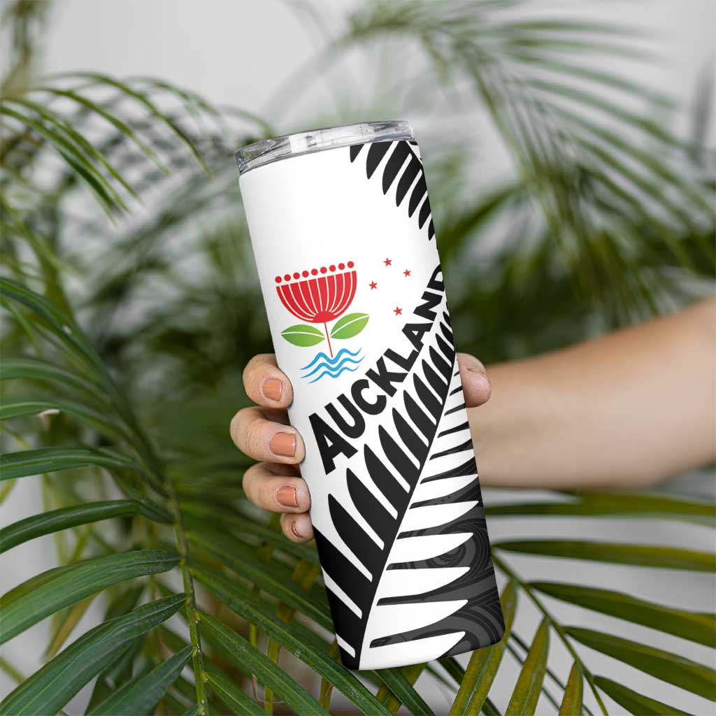 New Zealand Auckland Skinny Tumbler Auckland's Emblem and Silver Ferns - Maori Art Tattoo