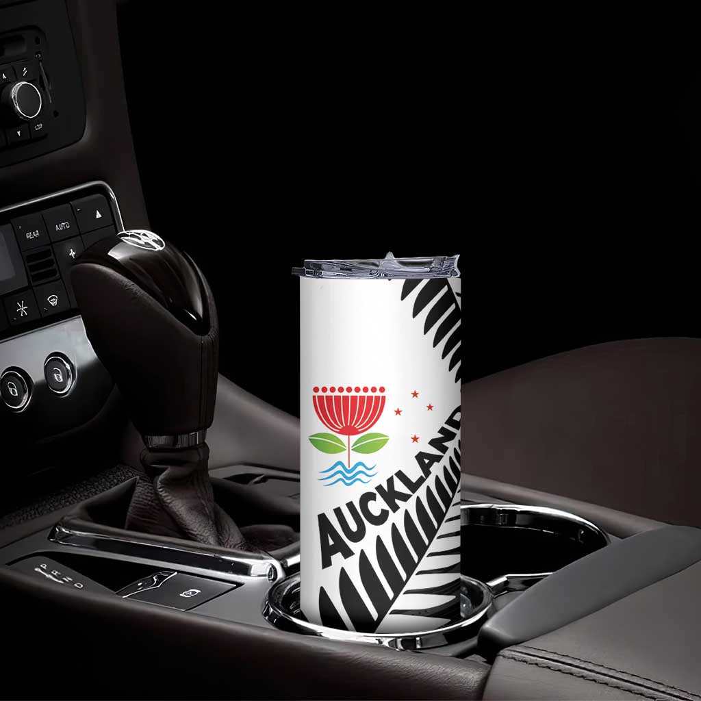 New Zealand Auckland Skinny Tumbler Auckland's Emblem and Silver Ferns - Maori Art Tattoo