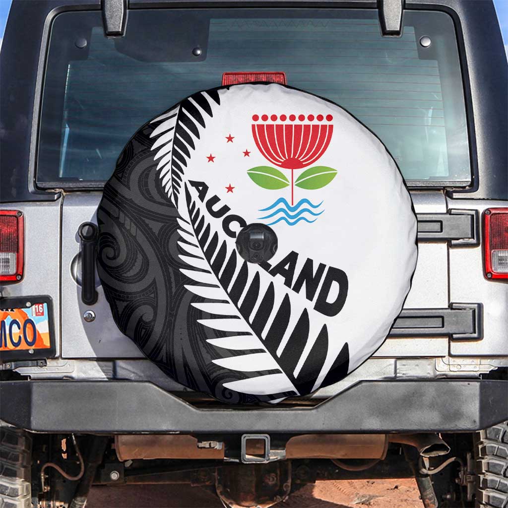 New Zealand Auckland Spare Tire Cover Auckland's Emblem and Silver Ferns - Maori Art Tattoo - Vibe Hoodie Shop