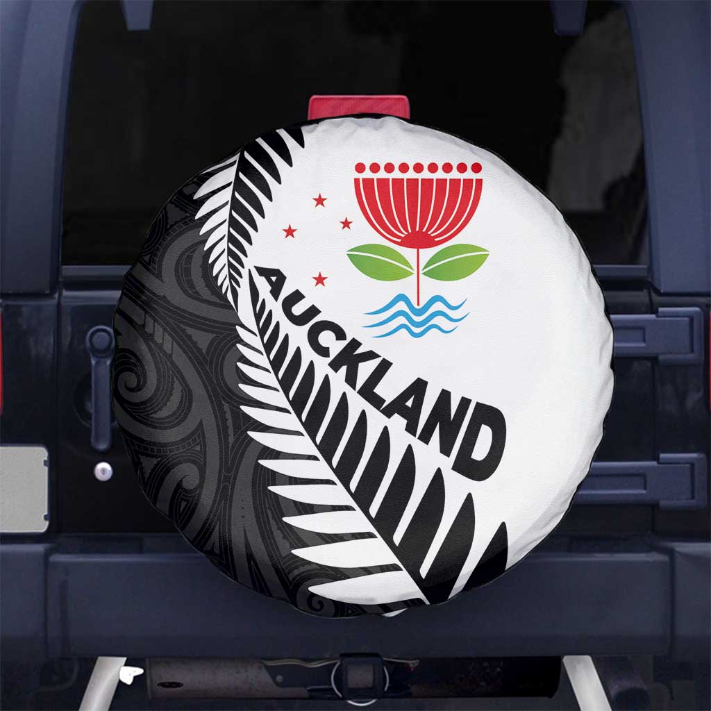 New Zealand Auckland Spare Tire Cover Auckland's Emblem and Silver Ferns - Maori Art Tattoo - Vibe Hoodie Shop