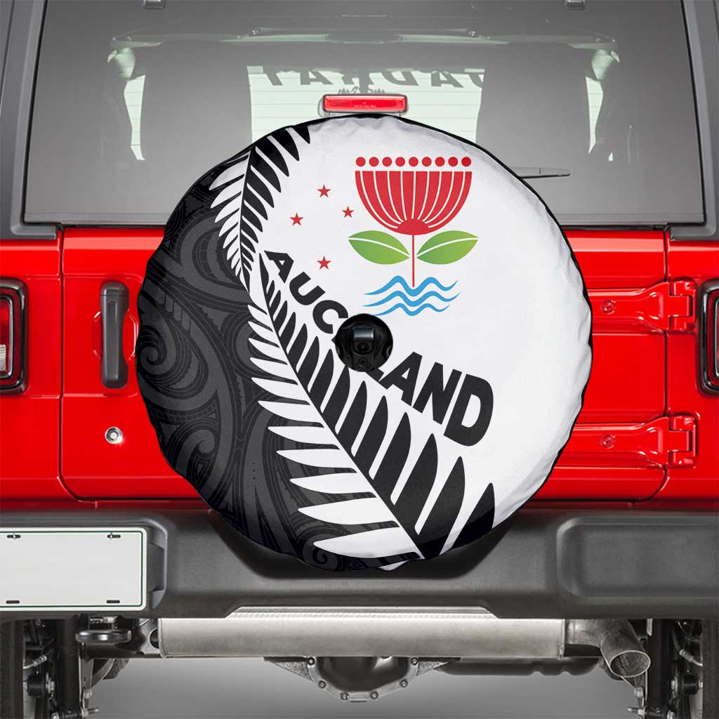 New Zealand Auckland Spare Tire Cover Auckland's Emblem and Silver Ferns - Maori Art Tattoo - Vibe Hoodie Shop