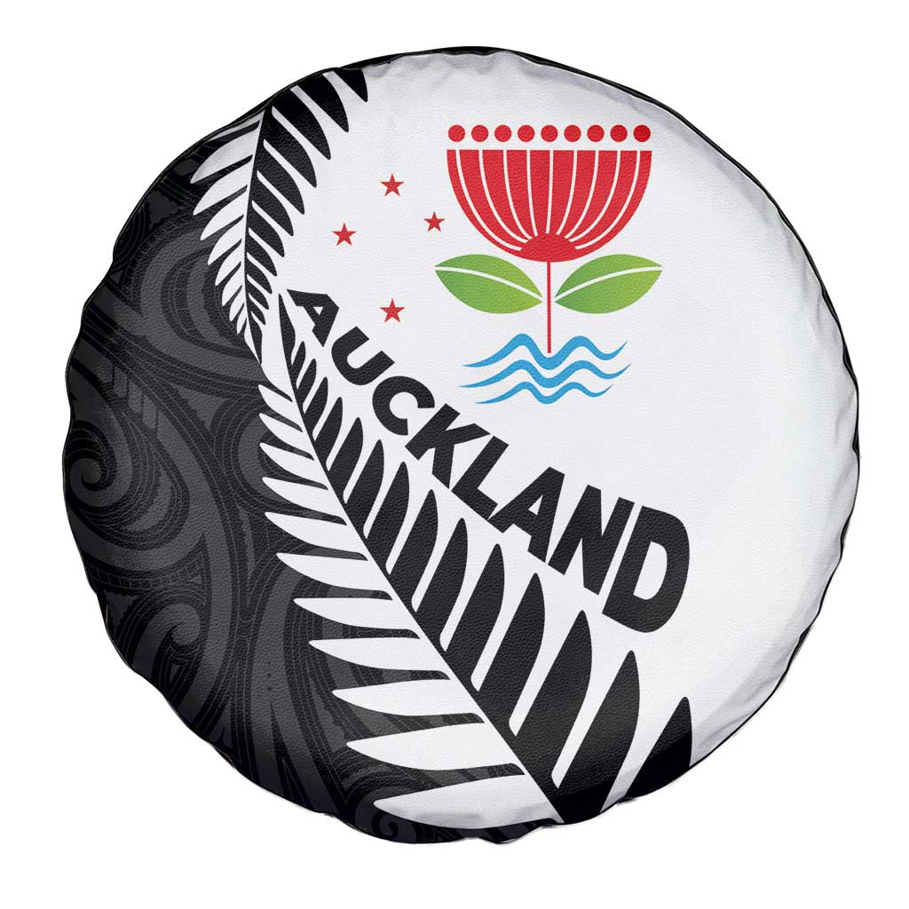 New Zealand Auckland Spare Tire Cover Auckland's Emblem and Silver Ferns - Maori Art Tattoo - Vibe Hoodie Shop