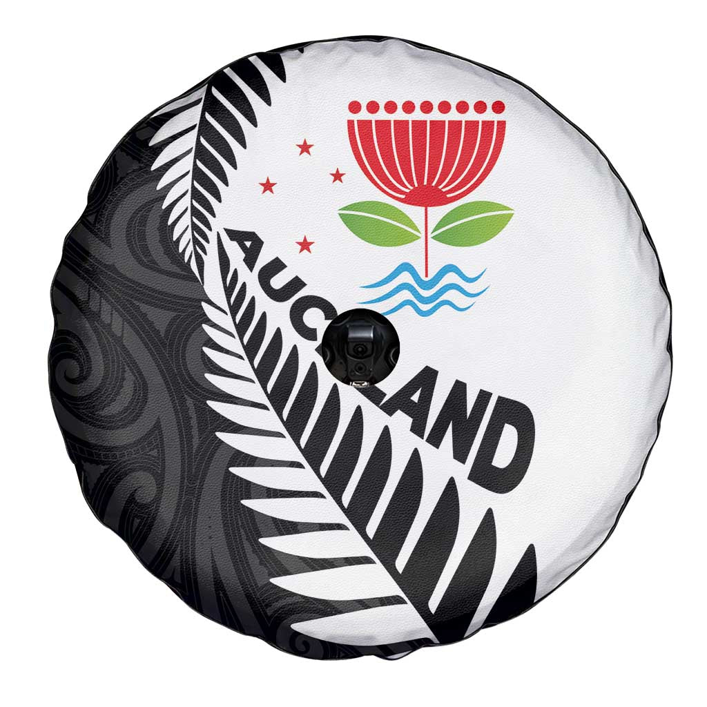 New Zealand Auckland Spare Tire Cover Auckland's Emblem and Silver Ferns - Maori Art Tattoo - Vibe Hoodie Shop