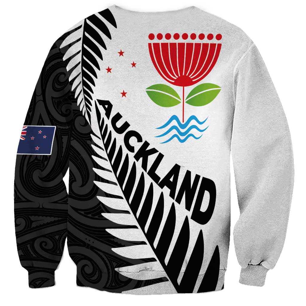 New Zealand Auckland Sweatshirt Auckland's Emblem and Silver Ferns - Maori Art Tattoo - Vibe Hoodie Shop