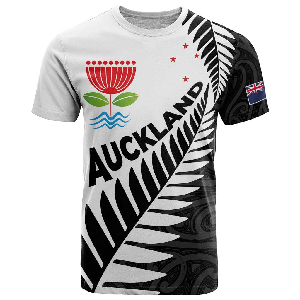 New Zealand Auckland T Shirt Auckland's Emblem and Silver Ferns - Maori Art Tattoo - Vibe Hoodie Shop