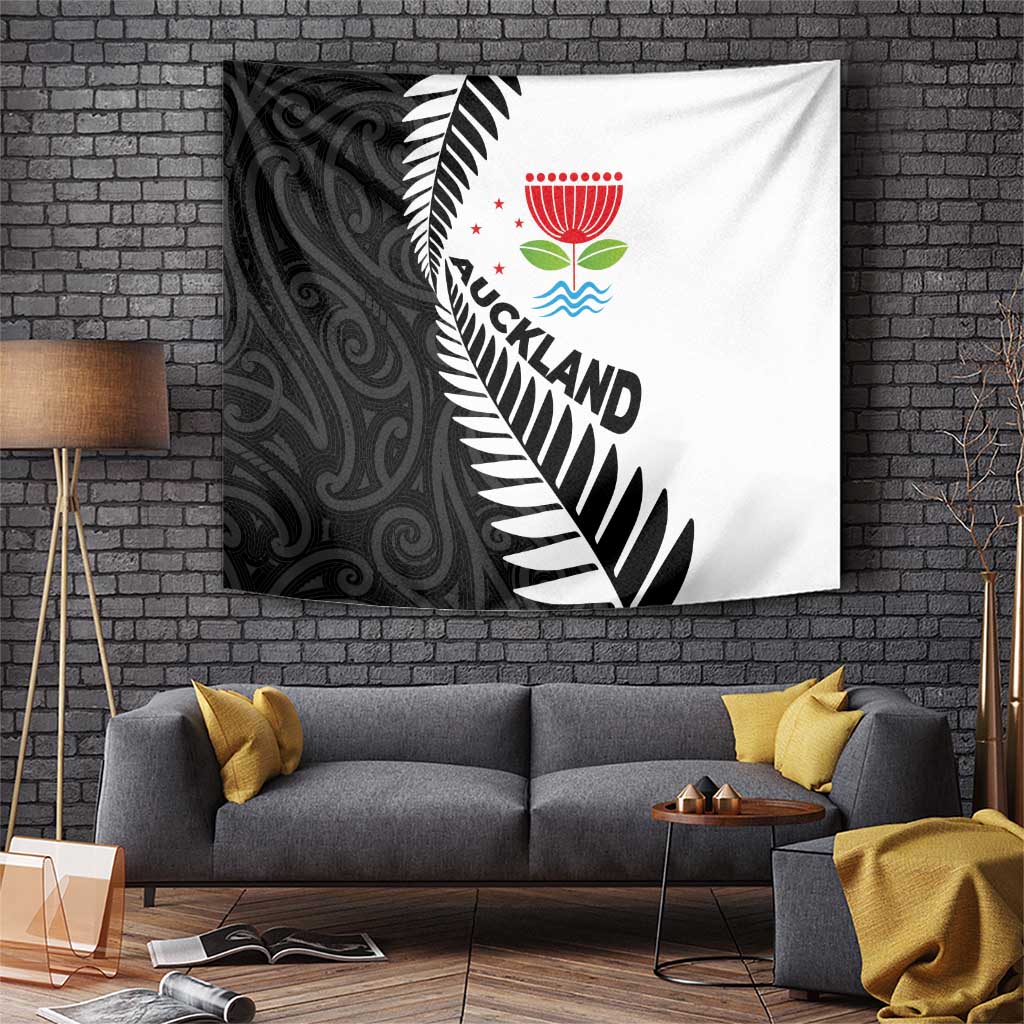 New Zealand Auckland Tapestry Auckland's Emblem and Silver Ferns - Maori Art Tattoo - Vibe Hoodie Shop