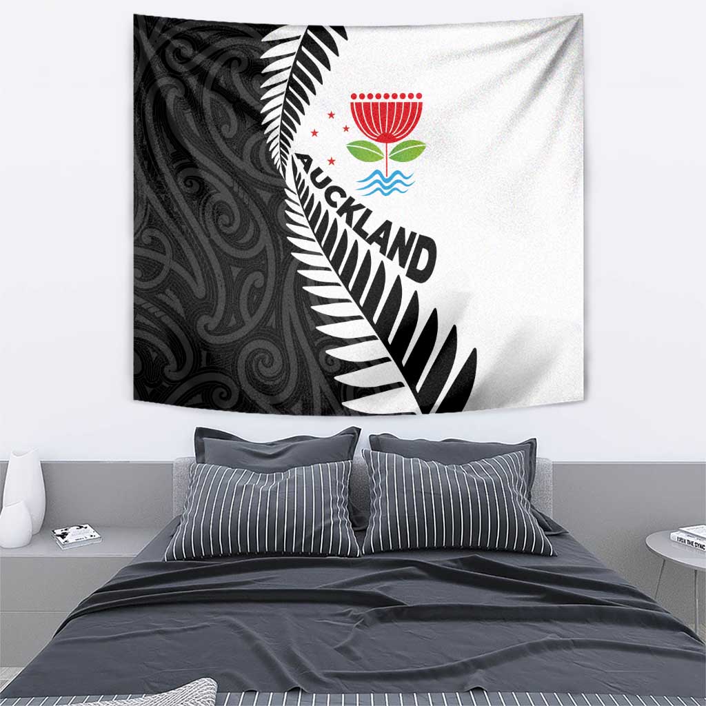 New Zealand Auckland Tapestry Auckland's Emblem and Silver Ferns - Maori Art Tattoo - Vibe Hoodie Shop