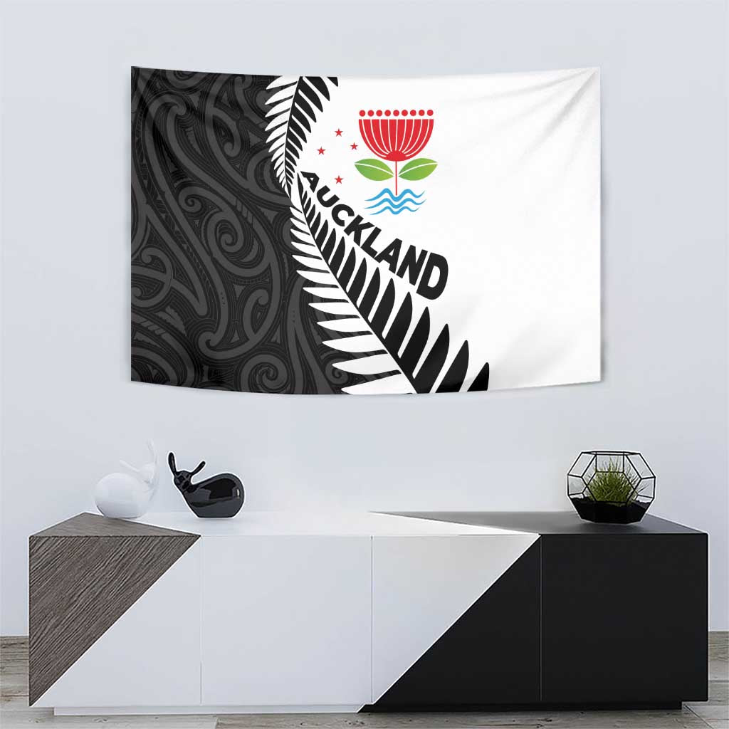 New Zealand Auckland Tapestry Auckland's Emblem and Silver Ferns - Maori Art Tattoo - Vibe Hoodie Shop