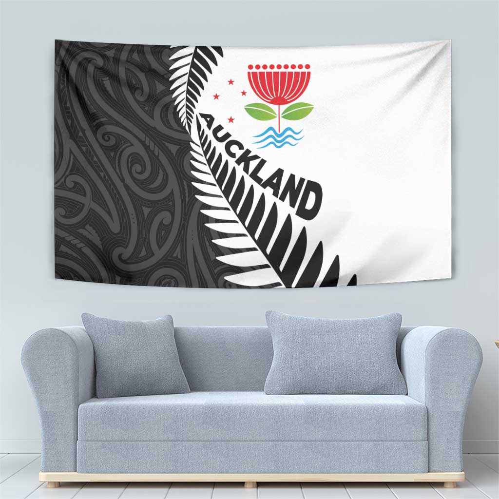 New Zealand Auckland Tapestry Auckland's Emblem and Silver Ferns - Maori Art Tattoo - Vibe Hoodie Shop