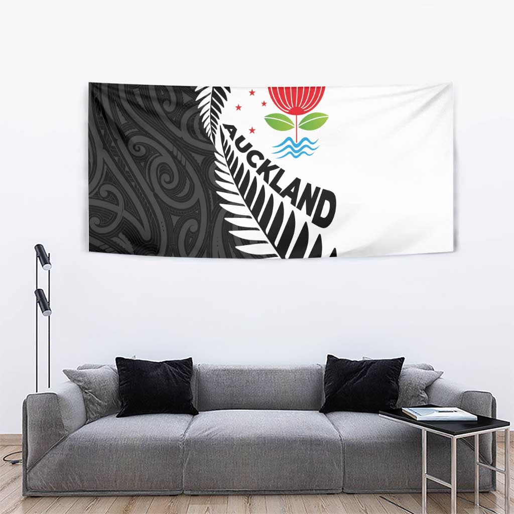 New Zealand Auckland Tapestry Auckland's Emblem and Silver Ferns - Maori Art Tattoo - Vibe Hoodie Shop