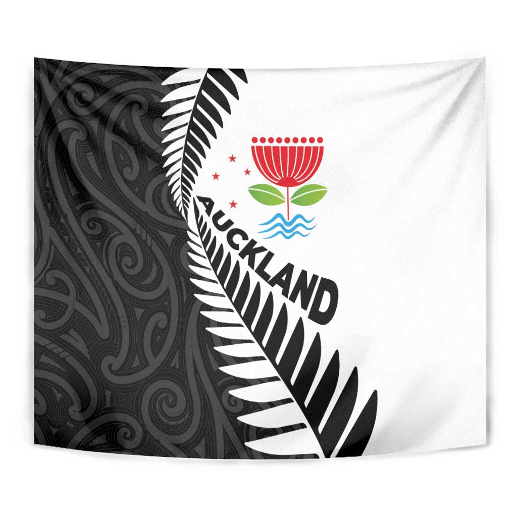 New Zealand Auckland Tapestry Auckland's Emblem and Silver Ferns - Maori Art Tattoo - Vibe Hoodie Shop