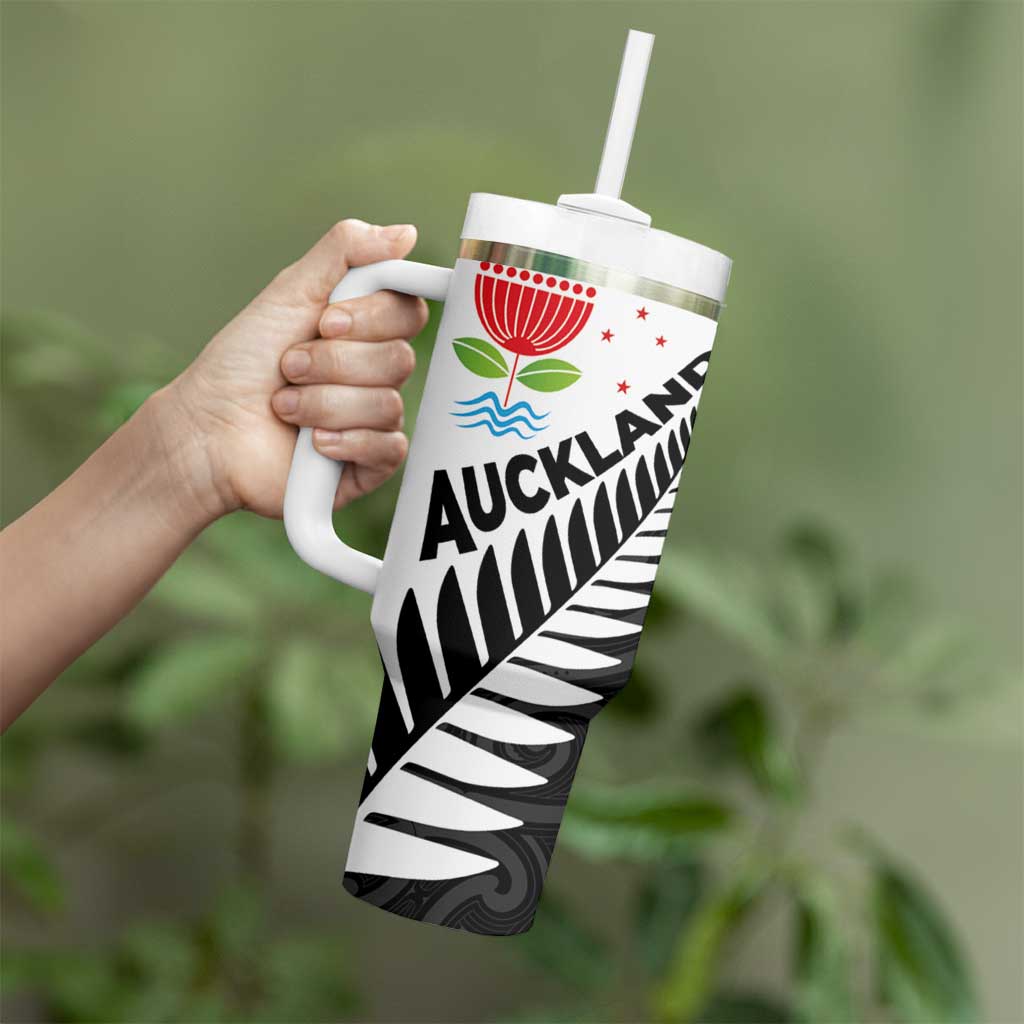 New Zealand Auckland Tumbler With Handle Auckland's Emblem and Silver Ferns - Maori Art Tattoo