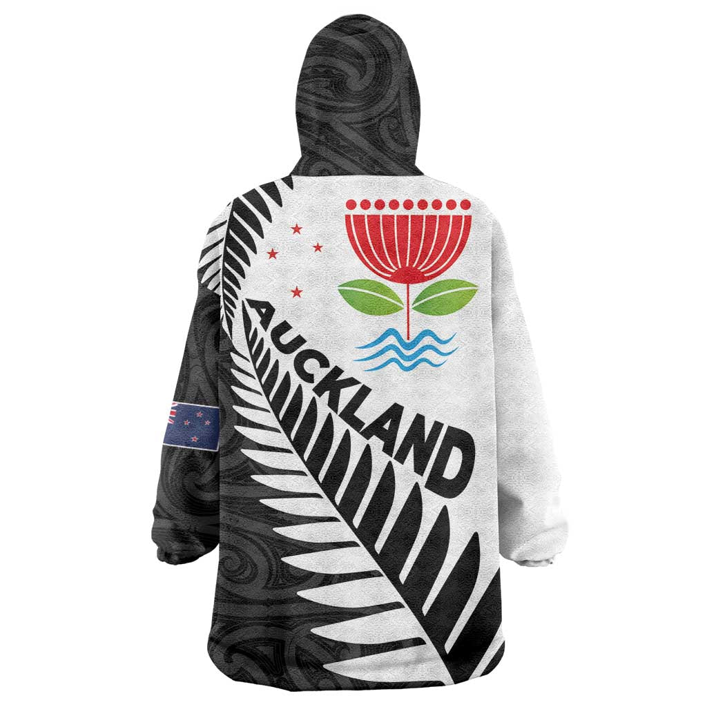 New Zealand Auckland Wearable Blanket Hoodie Auckland's Emblem and Silver Ferns - Maori Art Tattoo - Vibe Hoodie Shop