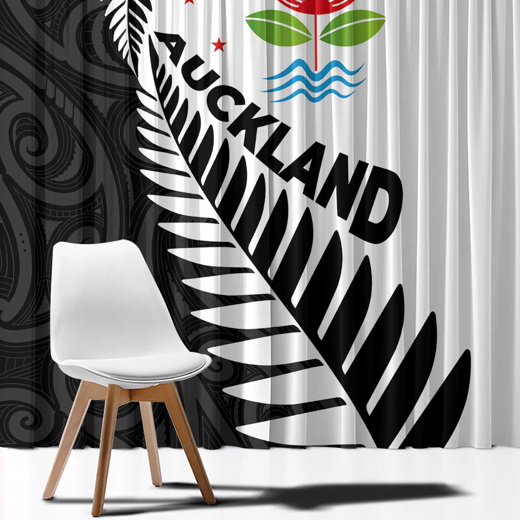 New Zealand Auckland Window Curtain Auckland's Emblem and Silver Ferns - Maori Art Tattoo