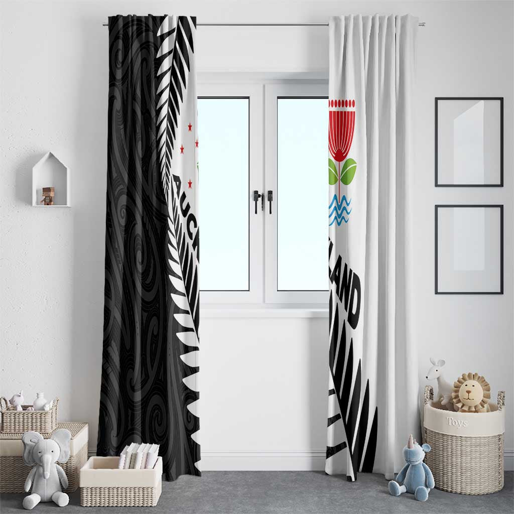 New Zealand Auckland Window Curtain Auckland's Emblem and Silver Ferns - Maori Art Tattoo