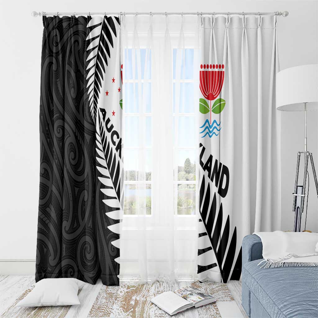 New Zealand Auckland Window Curtain Auckland's Emblem and Silver Ferns - Maori Art Tattoo