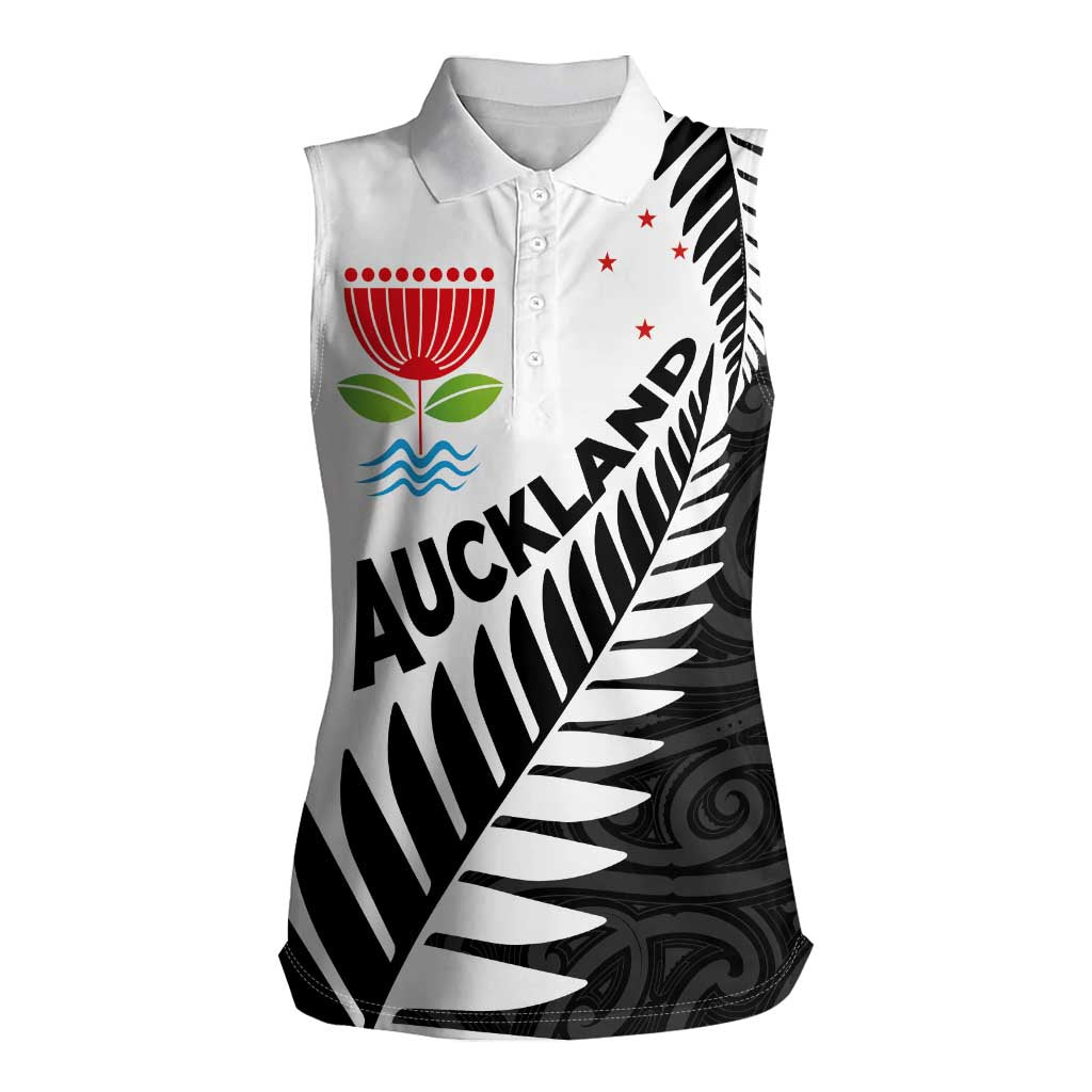 New Zealand Auckland Women Sleeveless Polo Shirt Auckland's Emblem and Silver Ferns - Maori Art Tattoo