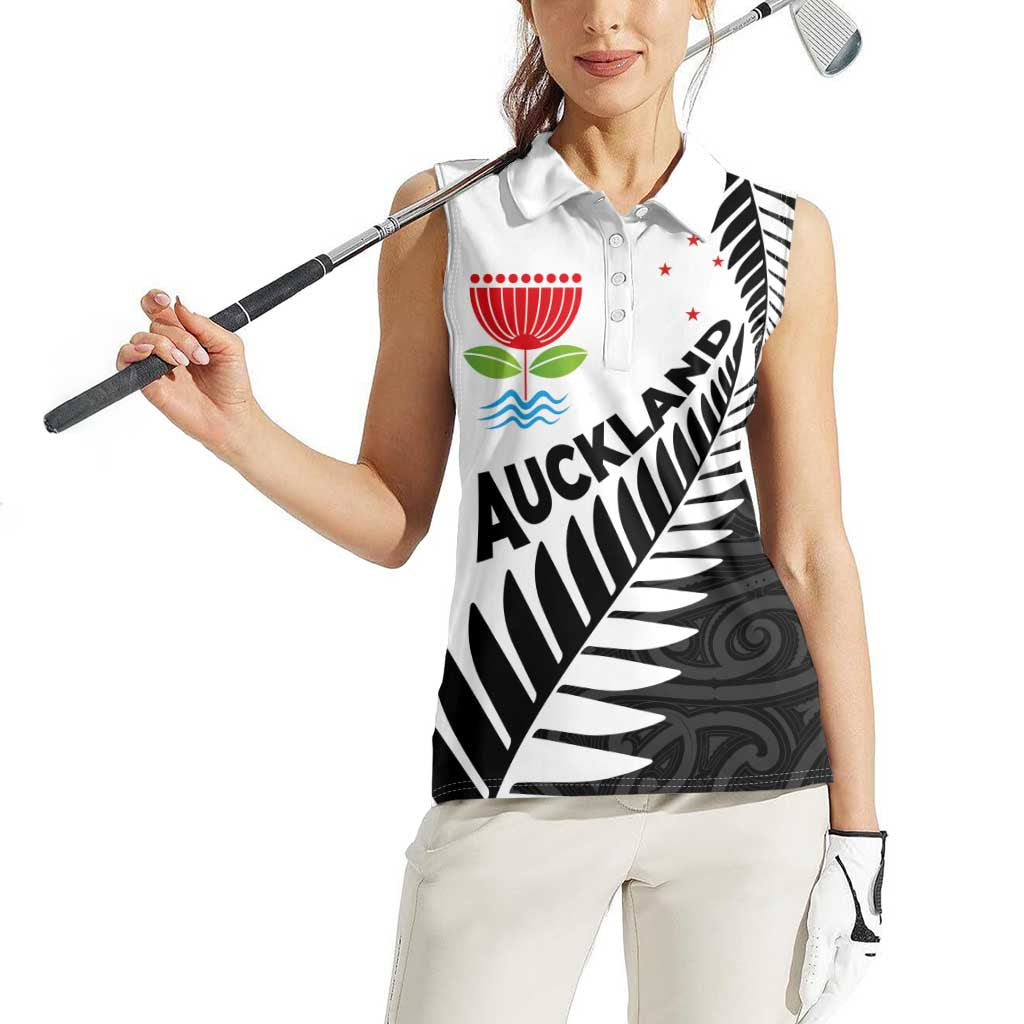 New Zealand Auckland Women Sleeveless Polo Shirt Auckland's Emblem and Silver Ferns - Maori Art Tattoo