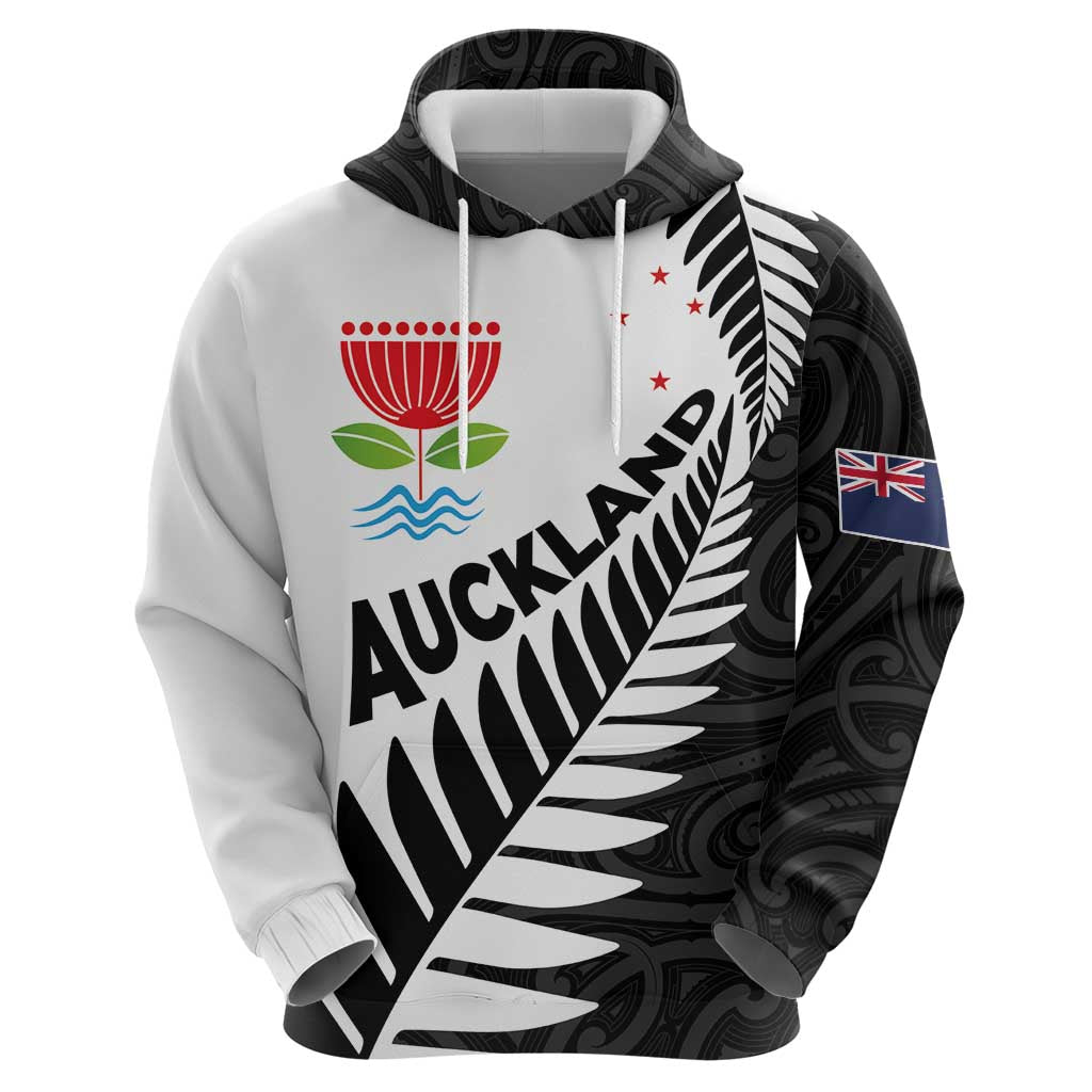 New Zealand Auckland Zip Hoodie Auckland's Emblem and Silver Ferns - Maori Art Tattoo - Vibe Hoodie Shop