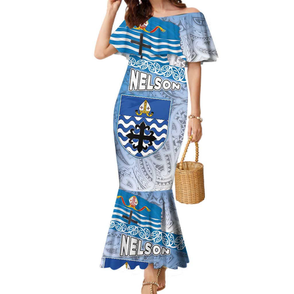 New Zealand Nelson Family Matching Mermaid Dress and Hawaiian Shirt Nelson's Flag and Seal - Maori Art Tattoo