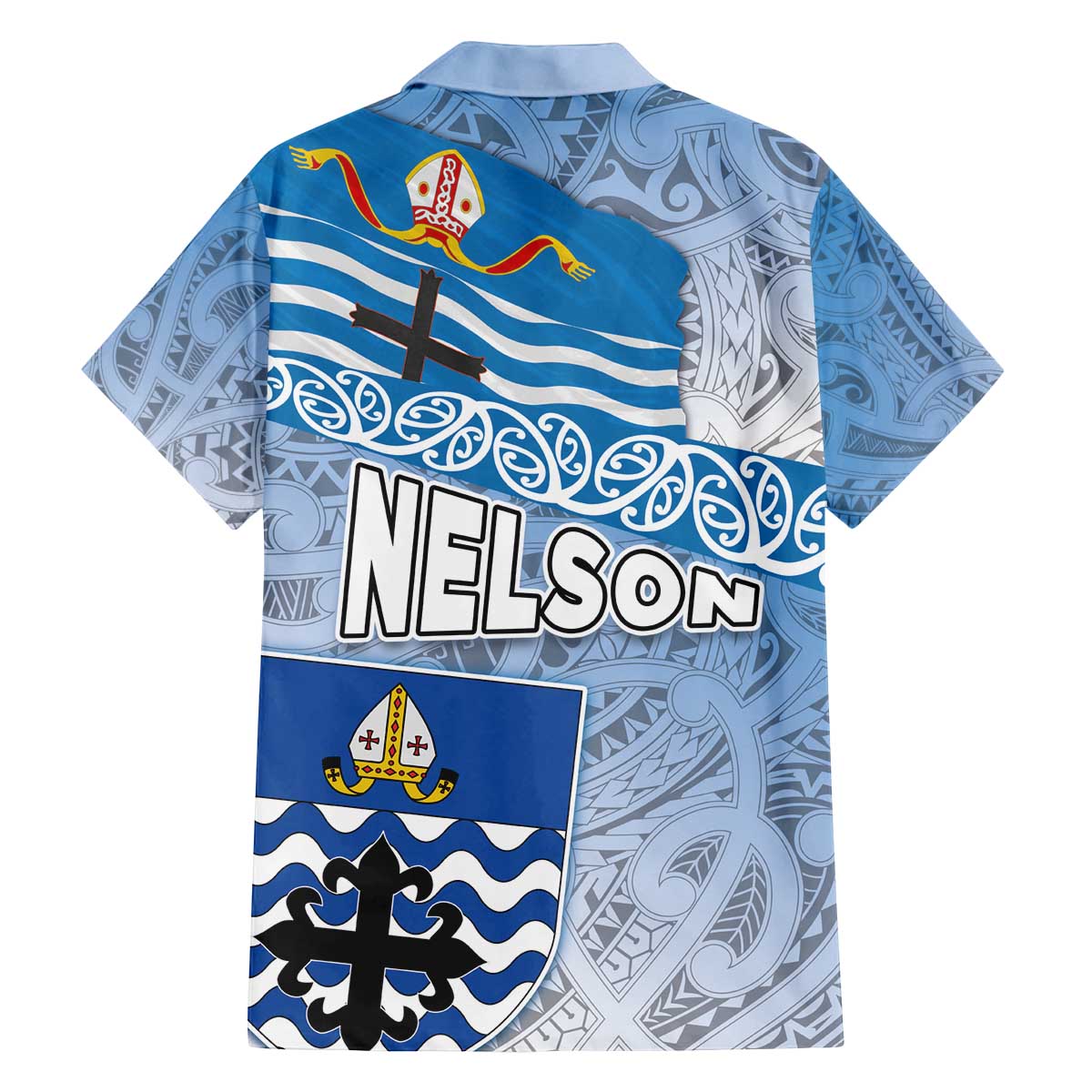 New Zealand Nelson Family Matching Off The Shoulder Long Sleeve Dress and Hawaiian Shirt Nelson's Flag and Seal - Maori Art Tattoo