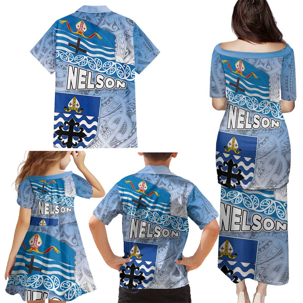 New Zealand Nelson Family Matching Puletasi and Hawaiian Shirt Nelson's Flag and Seal - Maori Art Tattoo