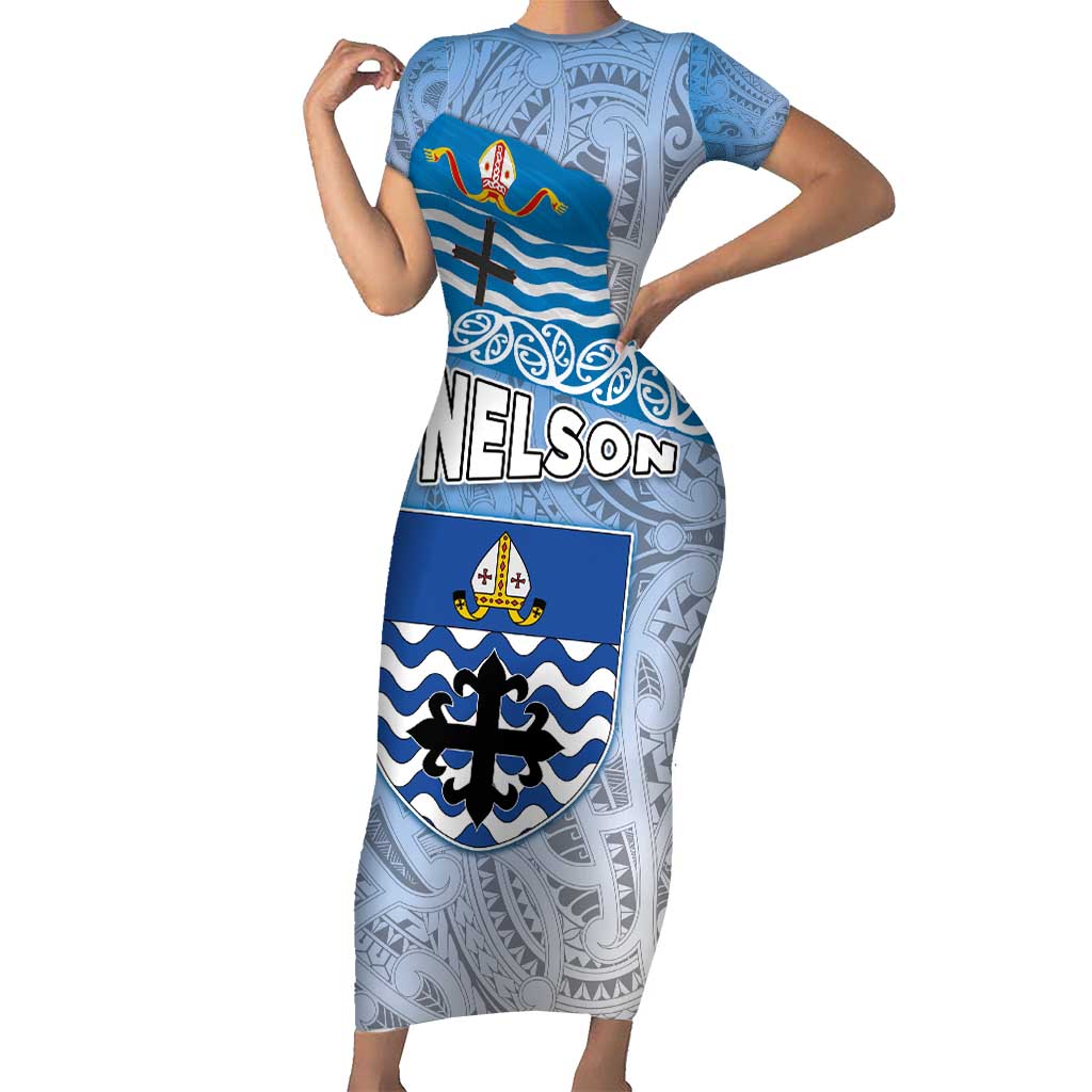 New Zealand Nelson Family Matching Short Sleeve Bodycon Dress and Hawaiian Shirt Nelson's Flag and Seal - Maori Art Tattoo