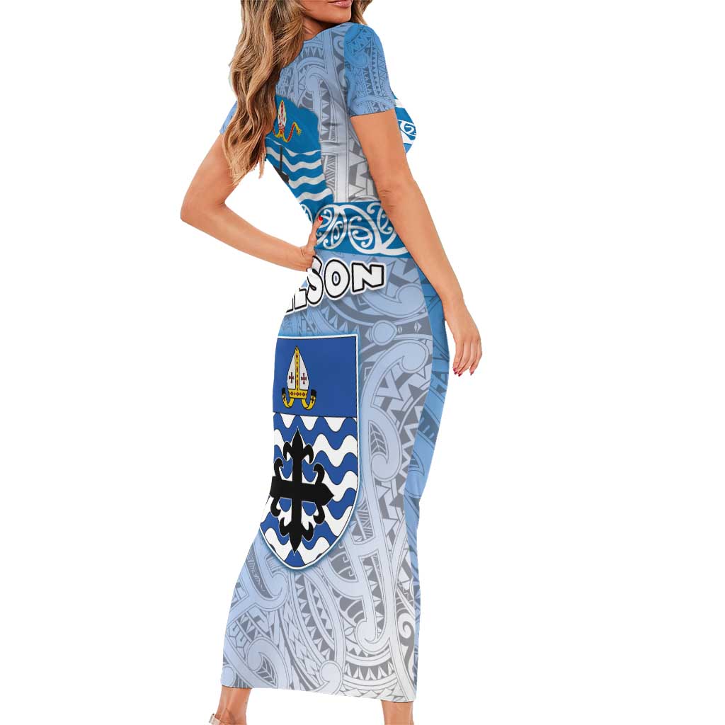 New Zealand Nelson Family Matching Short Sleeve Bodycon Dress and Hawaiian Shirt Nelson's Flag and Seal - Maori Art Tattoo