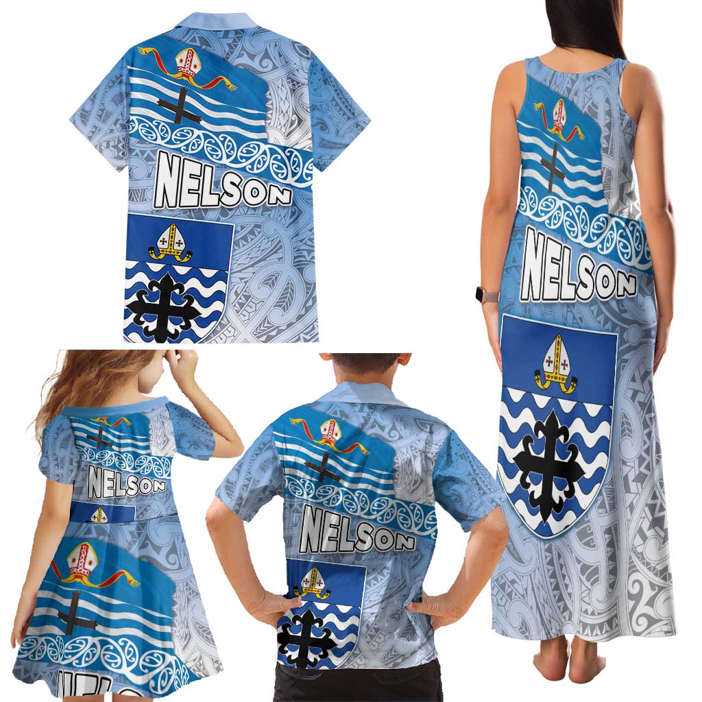 New Zealand Nelson Family Matching Tank Maxi Dress and Hawaiian Shirt Nelson's Flag and Seal - Maori Art Tattoo