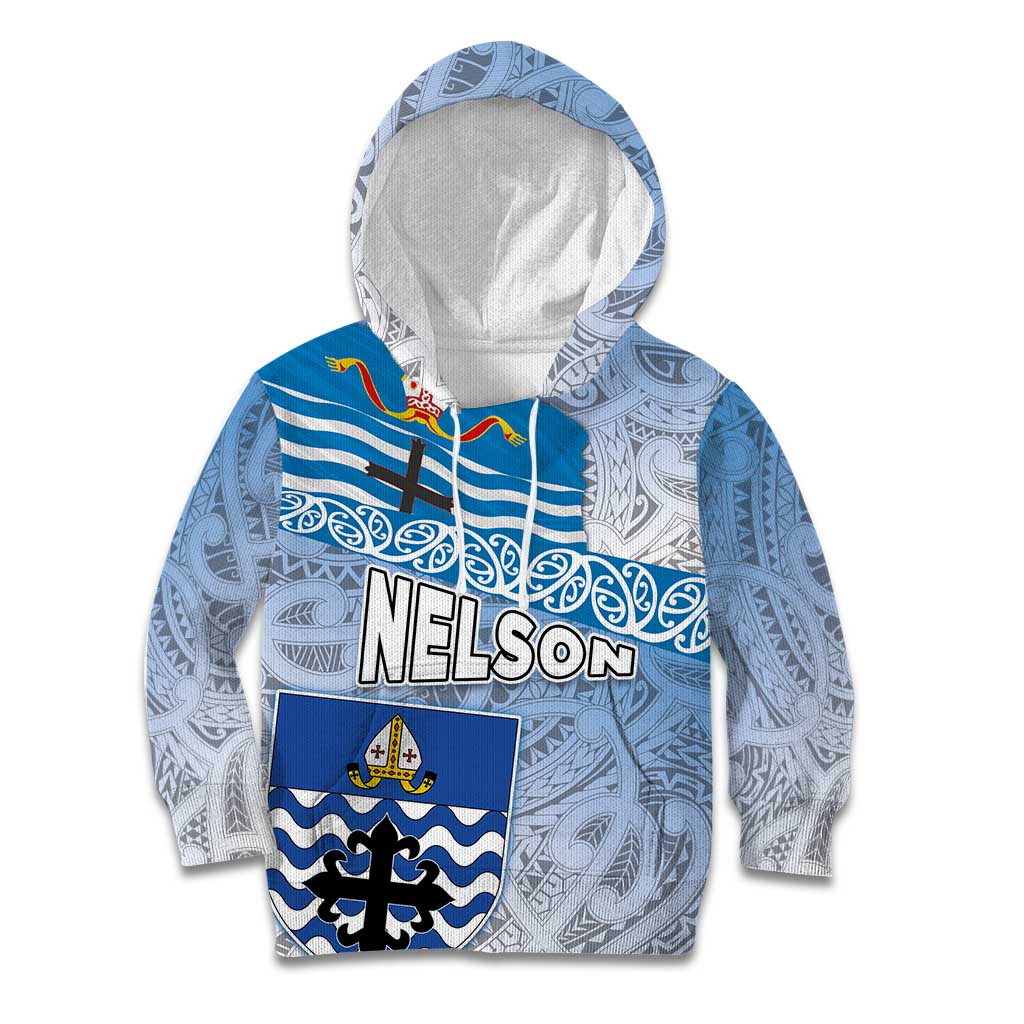 New Zealand Nelson Kid Hoodie Nelson's Flag and Seal - Maori Art Tattoo - Vibe Hoodie Shop