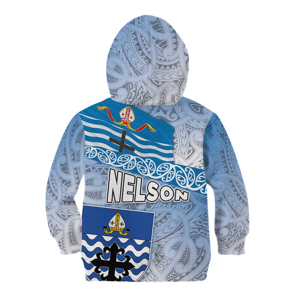 New Zealand Nelson Kid Hoodie Nelson's Flag and Seal - Maori Art Tattoo - Vibe Hoodie Shop