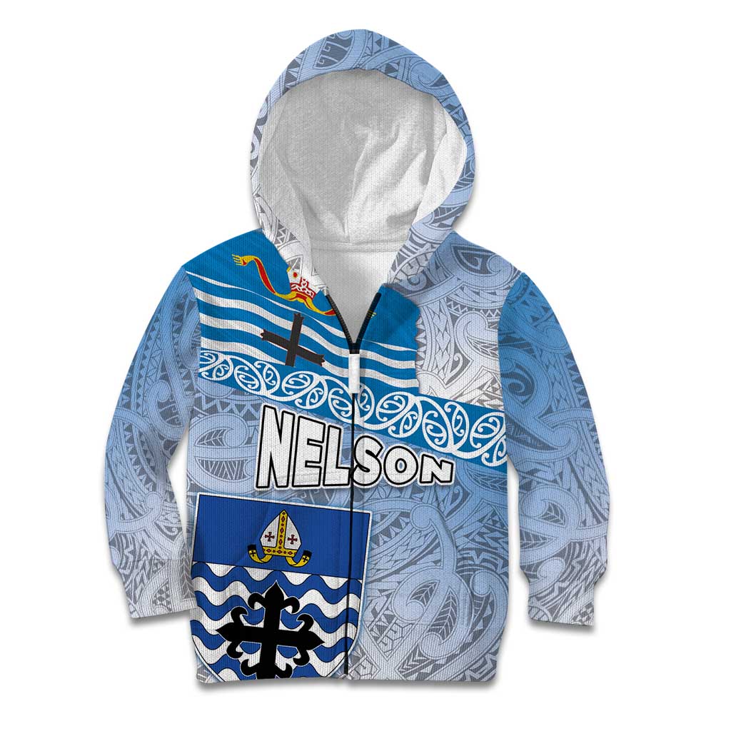 New Zealand Nelson Kid Hoodie Nelson's Flag and Seal - Maori Art Tattoo - Vibe Hoodie Shop