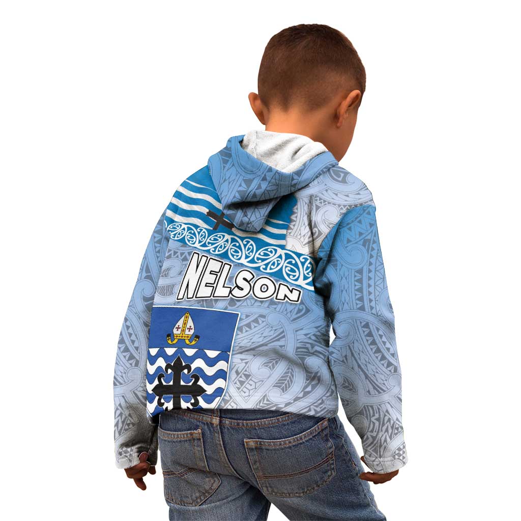 New Zealand Nelson Kid Hoodie Nelson's Flag and Seal - Maori Art Tattoo - Vibe Hoodie Shop