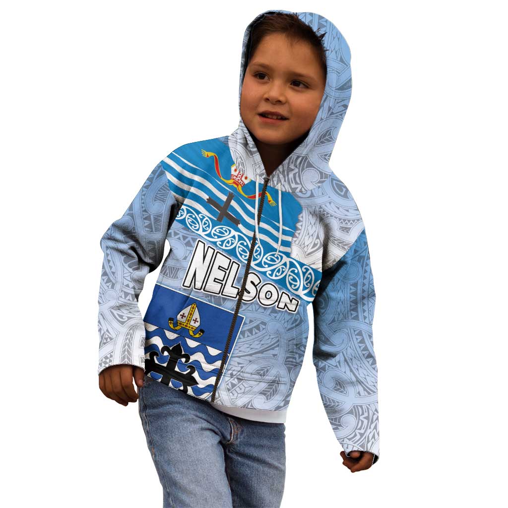 New Zealand Nelson Kid Hoodie Nelson's Flag and Seal - Maori Art Tattoo - Vibe Hoodie Shop