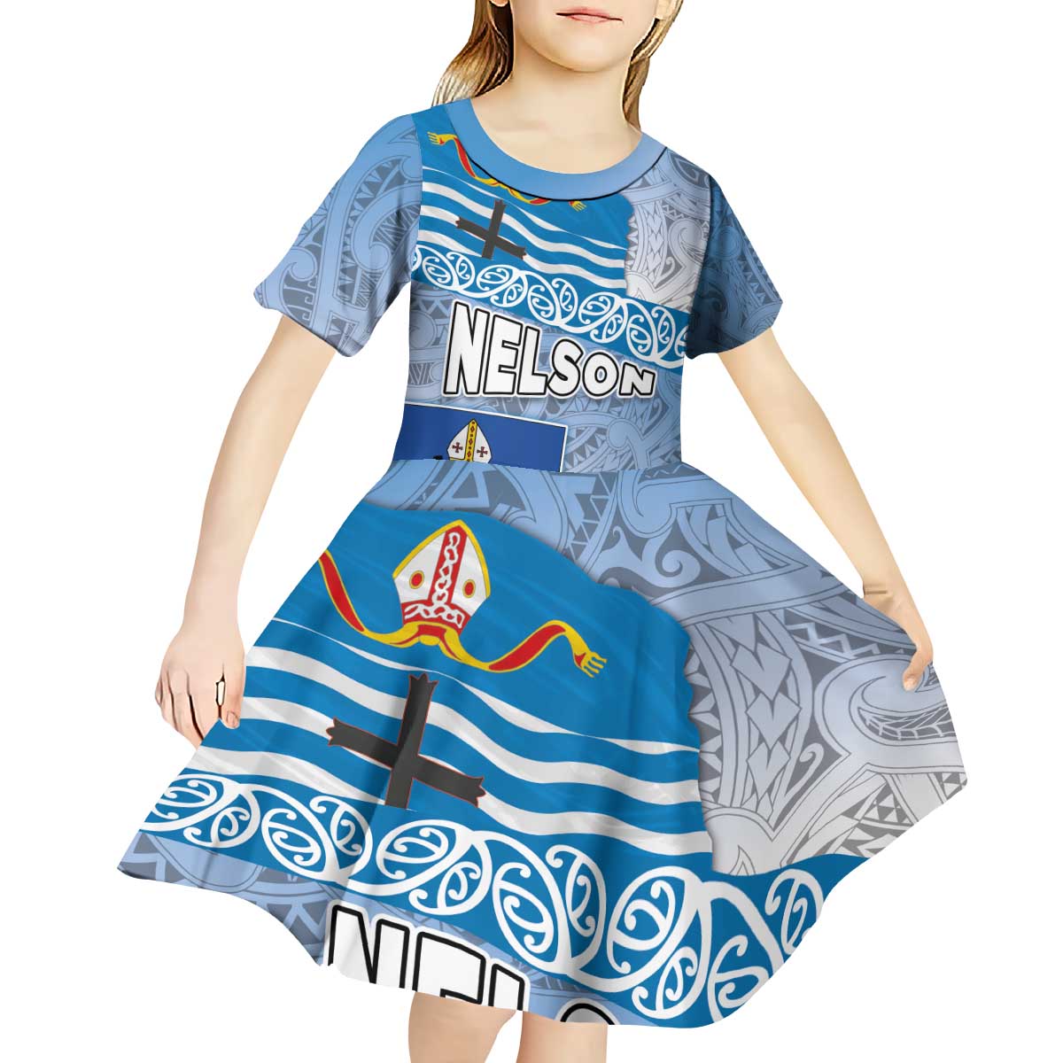 New Zealand Nelson Kid Short Sleeve Dress Nelson's Flag and Seal - Maori Art Tattoo - Vibe Hoodie Shop