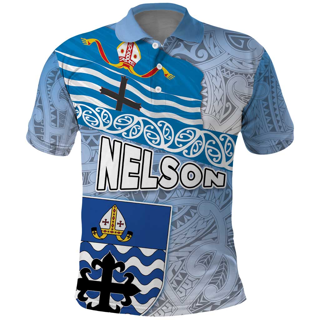 New Zealand Nelson Polo Shirt Nelson's Flag and Seal - Maori Art Tattoo - Vibe Hoodie Shop